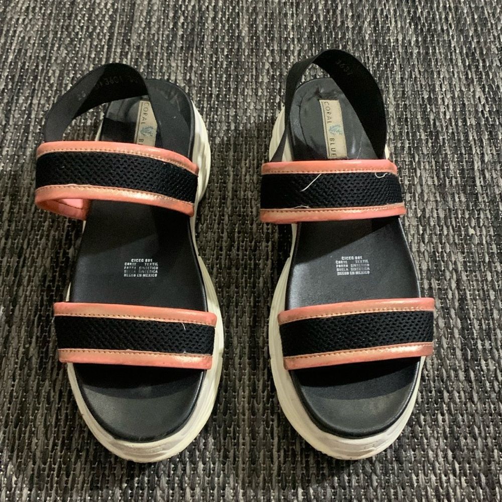 Coral Blue Platform Black and Pink Sandals Size 8